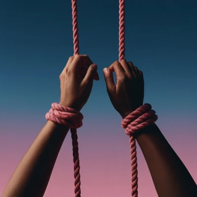 Manos atadas con cuerdas, simbolizando una relación tóxica y la lucha por liberarse de la manipulación emocional.