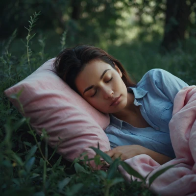 Mujer durmiendo al aire libre en un entorno natural, representando la importancia del descanso para la regeneración de la piel