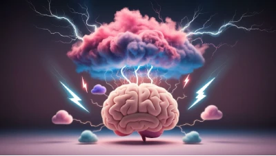 Ilustración de un cerebro con áreas inflamadas, simbolizando el impacto del cortisol alto en la concentración y la capacidad de aprendizaje.